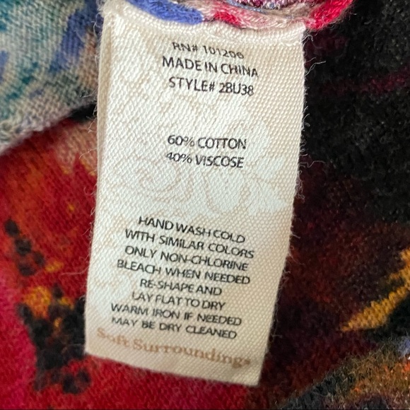 Soft Surroundings Fleur Aquarelle Floral Cotton Sweater w MEASUREMENTS Sz S - Picture 6 of 7